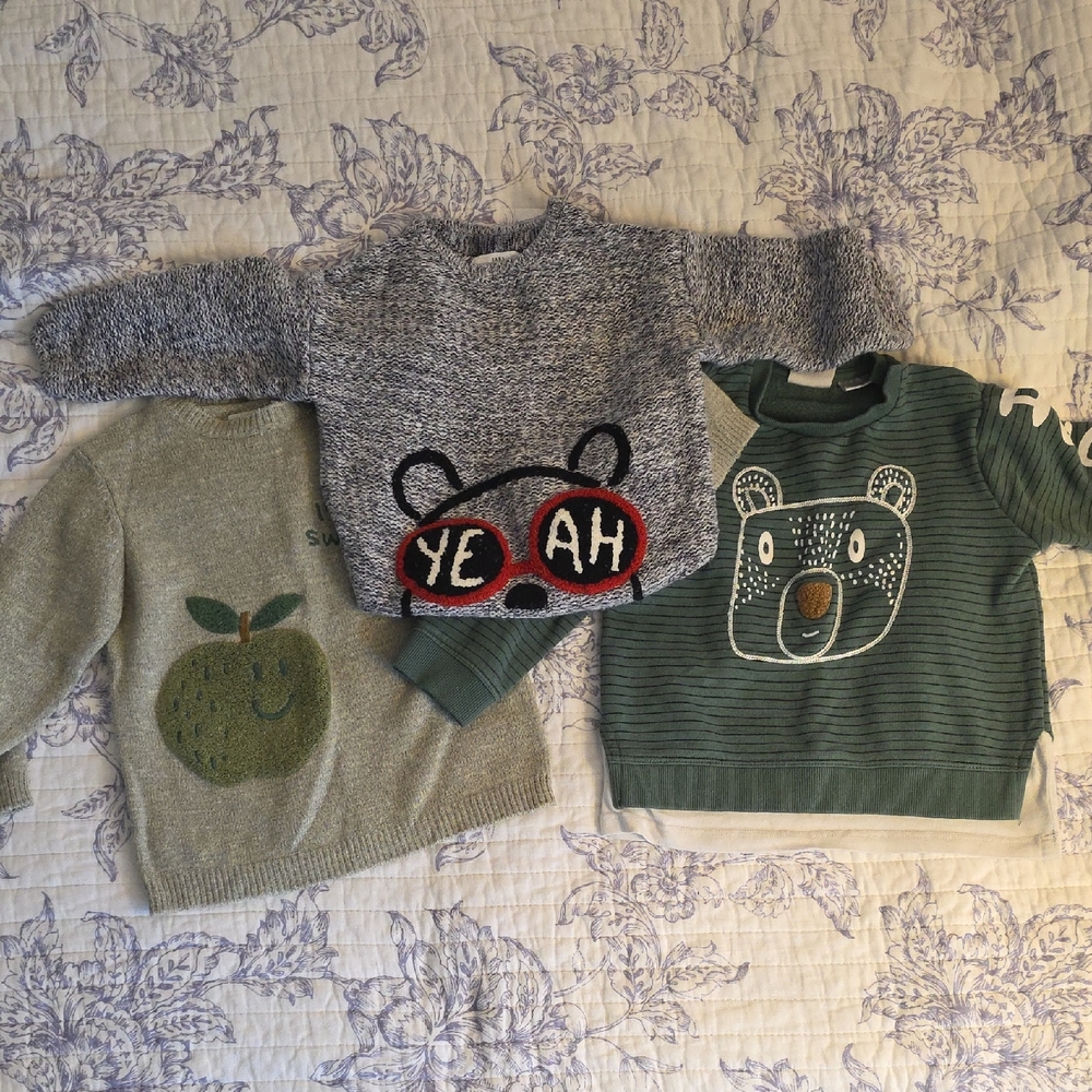 Zara Kids Sweater Set - Gray, Green, and Black Bundle